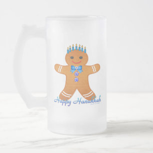 Judaica Hanukkah Lebkuchenmann Menora Mattglas Bierglas
