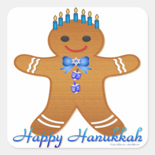 Judaica Hanukkah Lebkuchenmann Menora Quadratischer Aufkleber