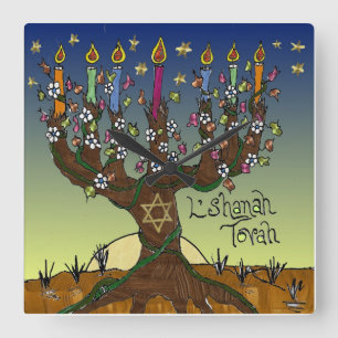 Judaica L'shanah Tovah Tree Of Life Clock Quadratische Wanduhr
