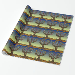 Judaica-Menora Baum des Lebens Kunstdruck Geschenkpapier