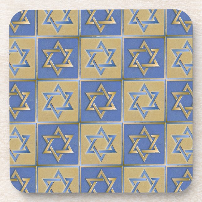 Judaica Star Of David Metal Gold Blue Untersetzer (Vorderseite)