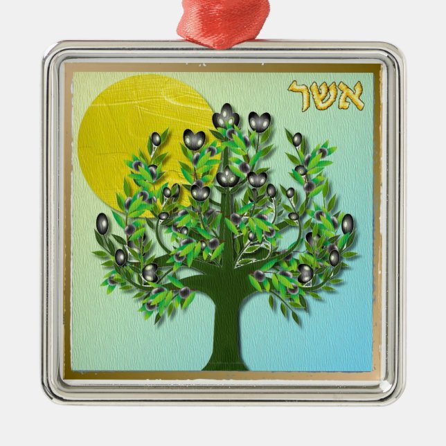 Judaika 12 Stämme Israel Asher Ornament Aus Metall (Vorne)