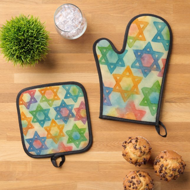 Judaika Geschenke - Anpassbare Ofenmiten Ofenhandschuh & Topflappen-Set (Oben Unten)