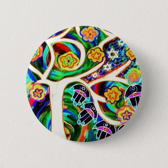Judaika Hamsa Elfenbein-Baum des Lebens Button (Vorderseite)