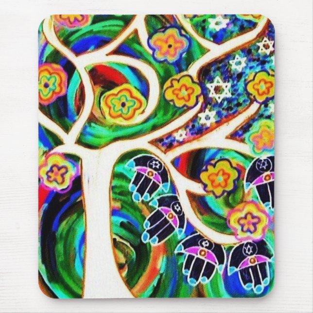 Judaika Hamsa Elfenbein-Baum des Lebens Mousepad (Vorne)