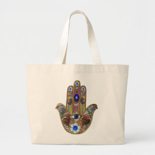 Judaika Hamsa Hört Blume Opal Art Print Jumbo Stoffbeutel