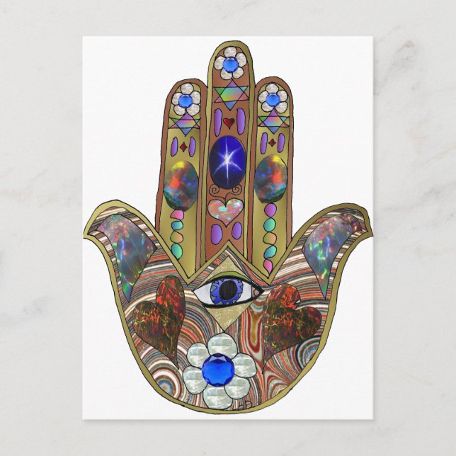Judaika Hamsa Hört Blume Opal Art Print Postkarte (Vorderseite)