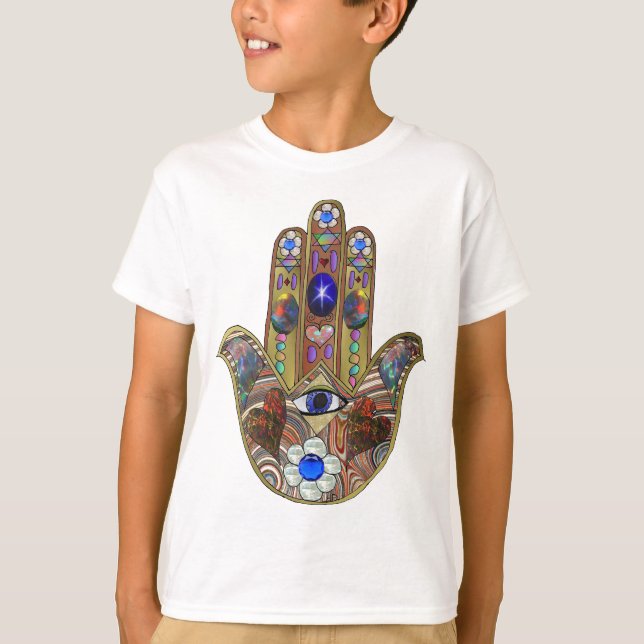 Judaika Hamsa Hört Blume Opal Art Print T-Shirt (Vorderseite)