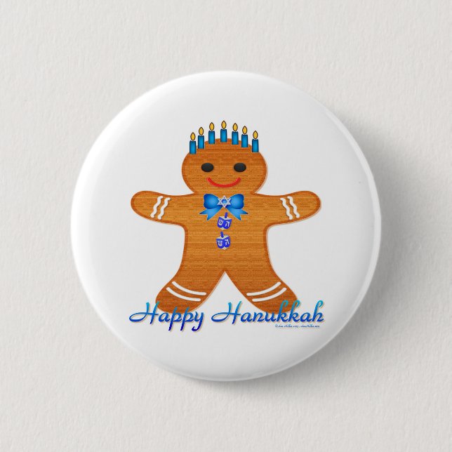 Judaika Hanukkah Gingerbread Man Menorah Button (Vorderseite)