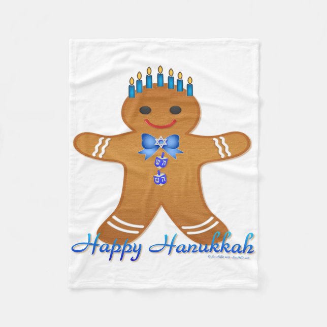 Judaika Hanukkah Gingerbread Man Menorah Fleecedecke (Vorderseite)