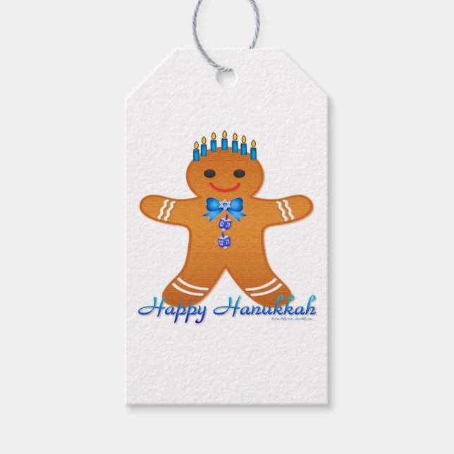 Judaika Hanukkah Gingerbread Man Menorah Geschenkanhänger (Vorderseite)