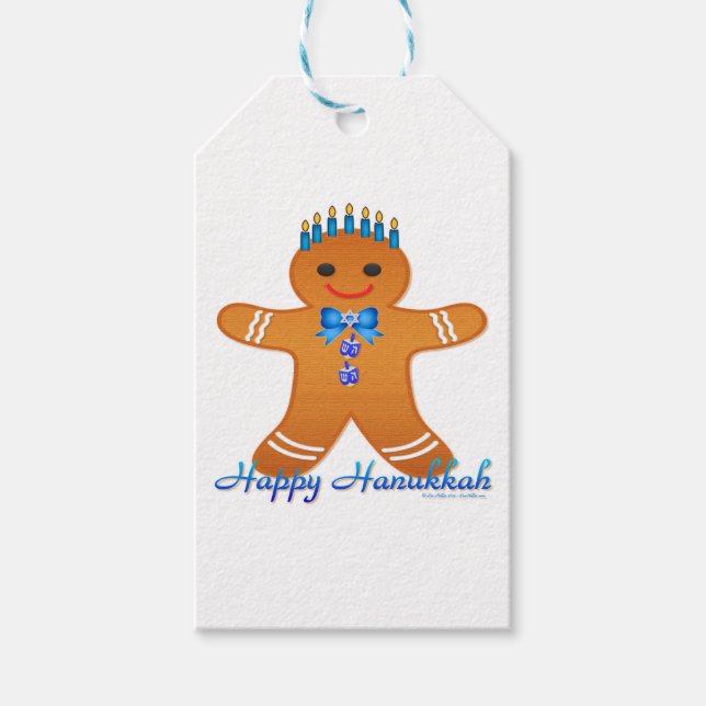Judaika Hanukkah Gingerbread Man Menorah Geschenkanhänger (Vorderseite)