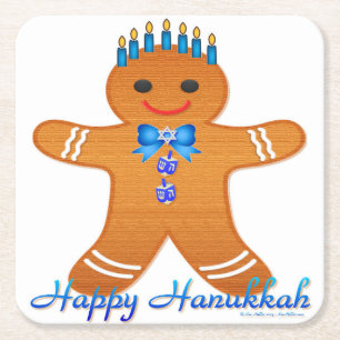 Judaika Hanukkah Gingerbread Man Menorah Rechteckiger Pappuntersetzer