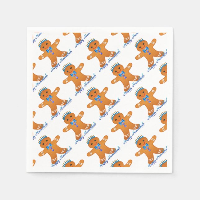 Judaika Hanukkah Gingerbread Man Menorah Serviette (Vorderseite)