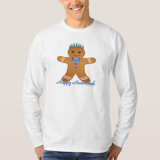 Judaika Hanukkah Gingerbread Man Menorah T-Shirt (Vorderseite)