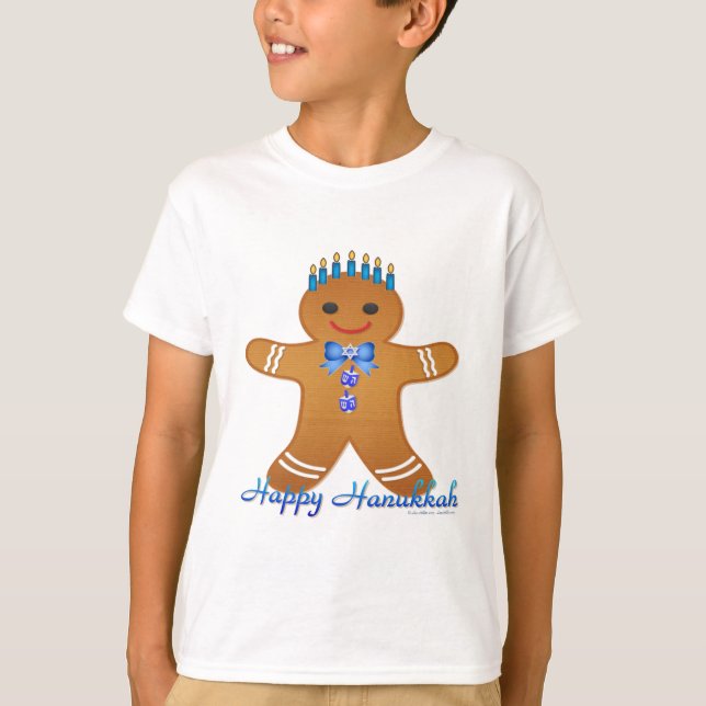 Judaika Hanukkah Gingerbread Man Menorah T-Shirt (Vorderseite)