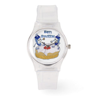 Judaika Happy Hanukkah Dancing Dreidels Doughnut Armbanduhr