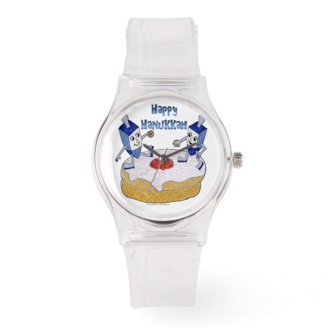 Judaika Happy Hanukkah Dancing Dreidels Doughnut Armbanduhr (Vorderseite)