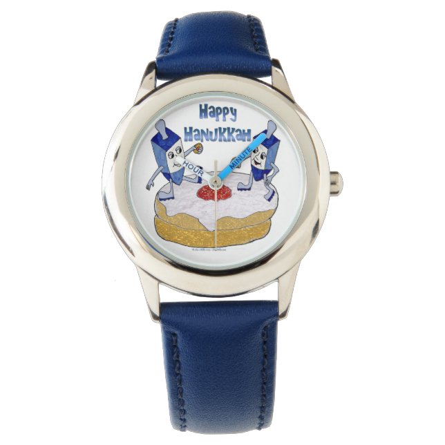 Judaika Happy Hanukkah Dancing Dreidels Doughnut Armbanduhr (Vorderseite)