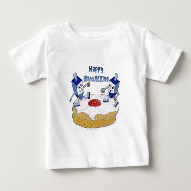 Judaika Happy Hanukkah Dancing Dreidels Doughnut Baby T-shirt (Vorderseite)