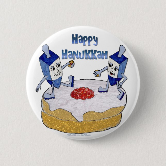 Judaika Happy Hanukkah Dancing Dreidels Doughnut Button (Vorderseite)