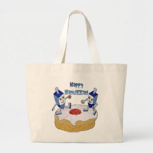 Judaika Happy Hanukkah Dancing Dreidels Doughnut Jumbo Stoffbeutel