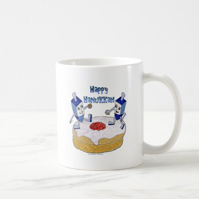 Judaika Happy Hanukkah Dancing Dreidels Doughnut Kaffeetasse (Rechts)