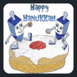 Judaika Happy Hanukkah Dancing Dreidels Doughnut Quadratischer Aufkleber<br><div class="desc">You are viewing The Lee Hiller Designs Collection of Home and Office Decor,  Apparel,  Gifts and Collectibles. The Designs inklusive Lee Hiller Fotogray and Mixed Media Digital Art Collection. You can view her Nature fotogray at http://HikeOurPlanet.com/ and follow her hiking blog within Hot Springs National Park.</div>