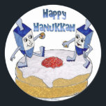 Judaika Happy Hanukkah Dancing Dreidels Doughnut Runder Aufkleber<br><div class="desc">You are viewing The Lee Hiller Designs Collection of Home and Office Decor,  Apparel,  Gifts and Collectibles. The Designs inklusive Lee Hiller Fotogray and Mixed Media Digital Art Collection. You can view her Nature fotogray at http://HikeOurPlanet.com/ and follow her hiking blog within Hot Springs National Park.</div>