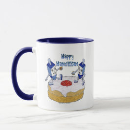 Judaika Happy Hanukkah Dancing Dreidels Doughnut Tasse