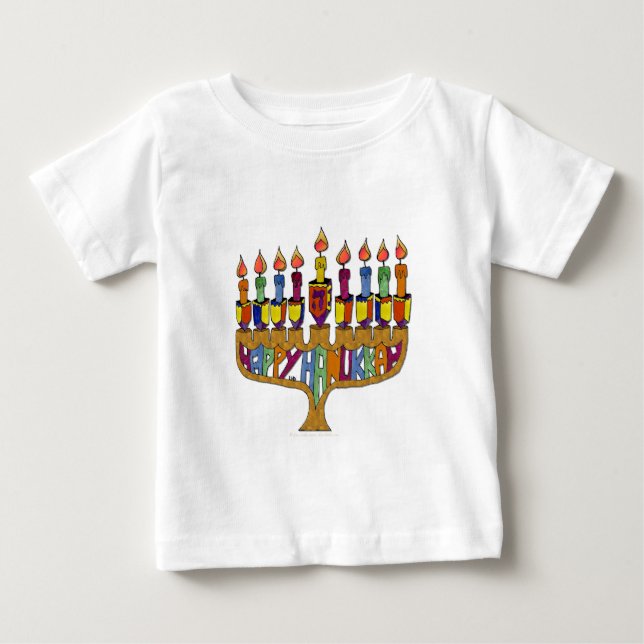 Judaika Happy Hanukkah Dreidel Menorah Baby T-shirt (Vorderseite)