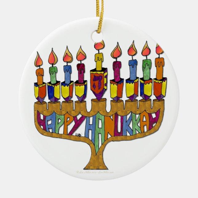 Judaika Happy Hanukkah Dreidel Menorah Keramikornament (Vorne)