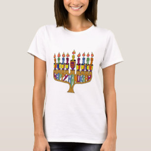 Judaika Happy Hanukkah Dreidel Menorah T-Shirt