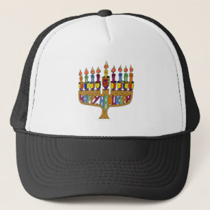 Judaika Happy Hanukkah Dreidel Menorah Truckerkappe