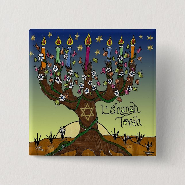 Judaika L'shanah Tovah Baum des Lebens Geschenke B Button (Vorderseite)