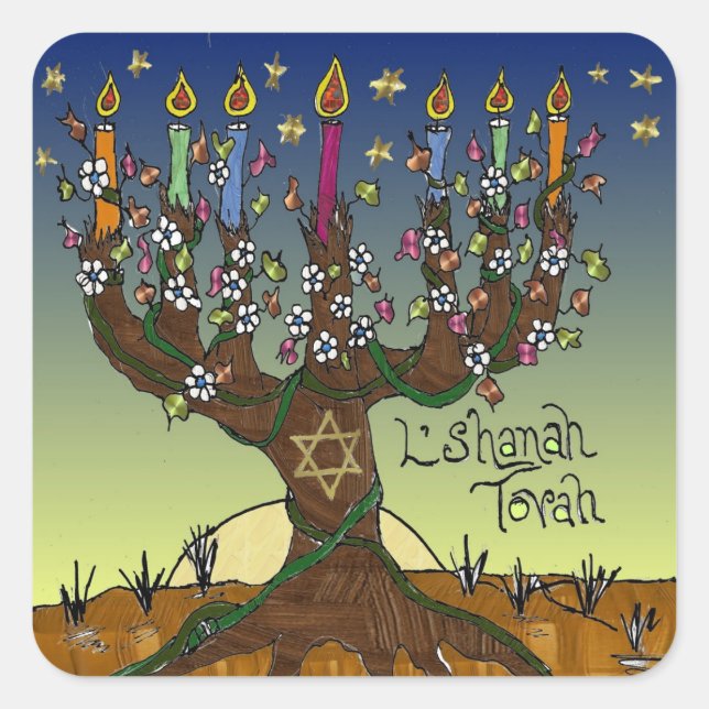 Judaika L'shanah Tovah Baum des Lebens Geschenke B Quadratischer Aufkleber (Vorderseite)