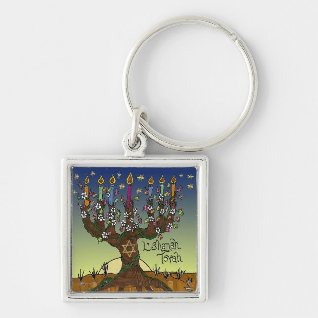 Judaika L'shanah Tovah Baum des Lebens Geschenke B Schlüsselanhänger (Vorne)