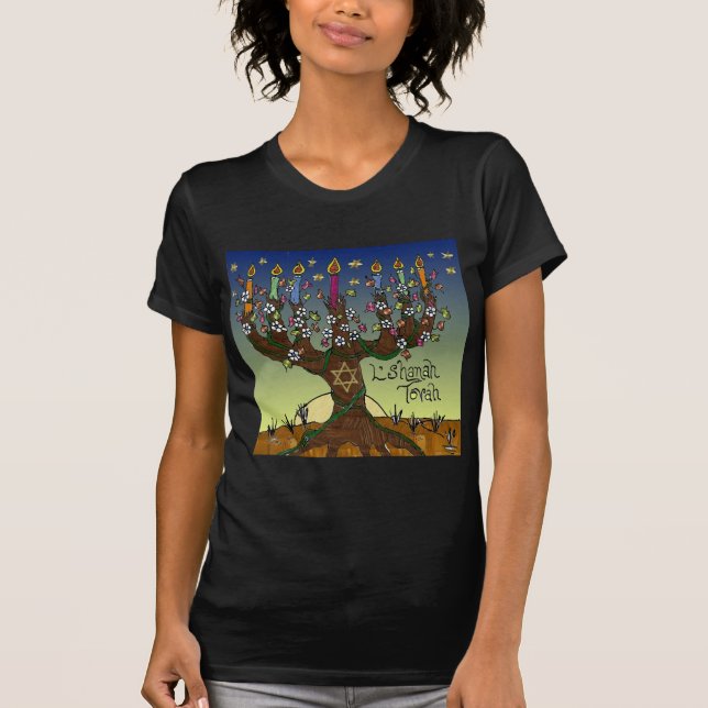 Judaika L'shanah Tovah Baum des Lebens Geschenke B T-Shirt (Vorderseite)