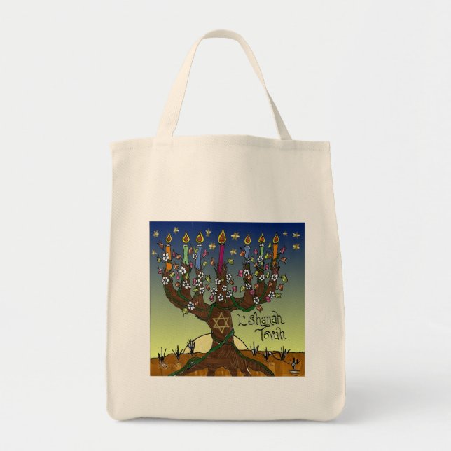 Judaika L'shanah Tovah Baum des Lebens Geschenke B Tragetasche (Vorne)