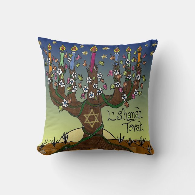 Judaika L'shanah Tovah Baum des Lebens Kissen (Vorderseite)