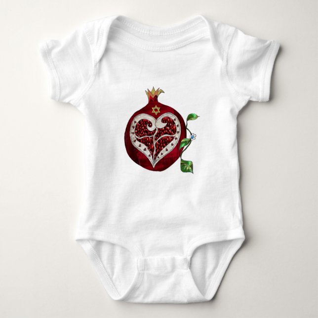 Judaika Pomegranate Heart Hanukkah Rosh Hashanah Baby Strampler (Vorderseite)