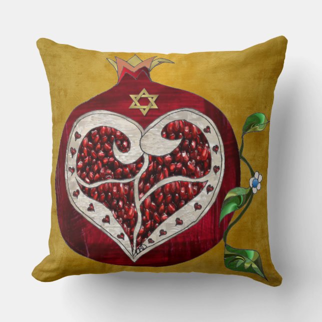 Judaika Pomegranate Heart Hanukkah Rosh Hashanah Kissen (Vorderseite)
