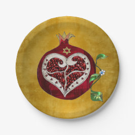 Judaika Pomegranate Heart Hanukkah Rosh Hashanah Pappteller