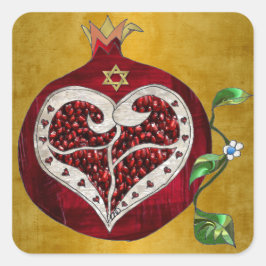 Judaika Pomegranate Heart Hanukkah Rosh Hashanah Quadratischer Aufkleber