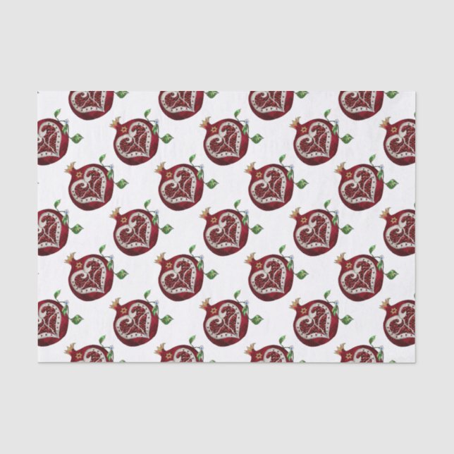 Judaika Pomegranate Heart Hanukkah Rosh Hashanah Seidenpapier (Vorderseite)