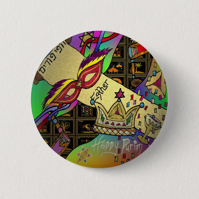 Judaika Purim Esther Celebration Art Print Button (Vorderseite)