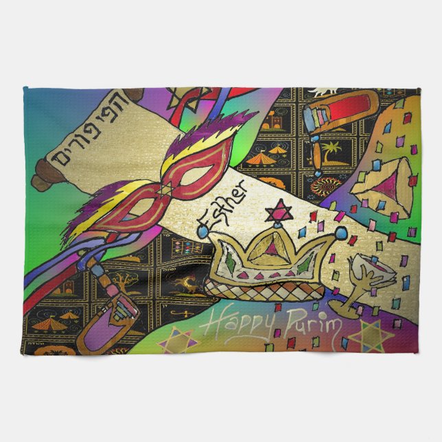 Judaika Purim Esther Celebration Art Print Küchentuch (Horizontal)