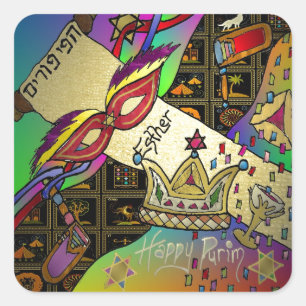 Judaika Purim Esther Celebration Art Print Quadratischer Aufkleber