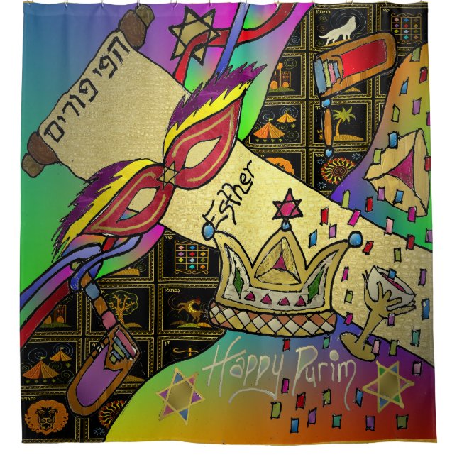 Judaika Purim Esther Celebration Dark Art Print Duschvorhang (Vorderseite)