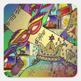 Judaika Purim Esther Celebration Light Art Print Quadratischer Aufkleber